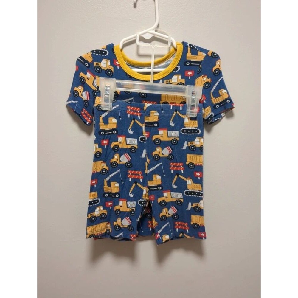 Pure Born Blue Yellow Bamboo Construction Equipment Short Summer Pajamas Boys 5T